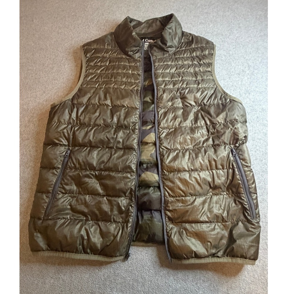 Red Camel Vest Large Olive Green Quilted Puffer Sleeveless Large